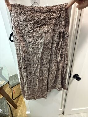 Leopard Print Wrap Midi Skirt - Beige